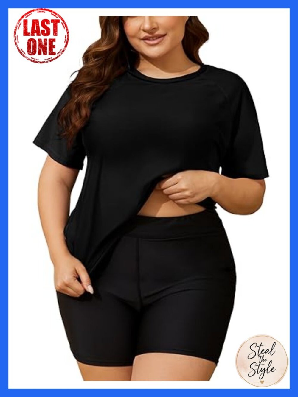 Plus Size 2 Piece Rash Guard Swimsuit Short Sleeve UV Protection Swim Set